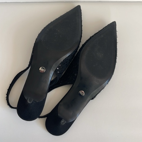 Zara Beautiful Black Tweed Size Euro 40 Slingback Low Heels - Picture 8 of 10